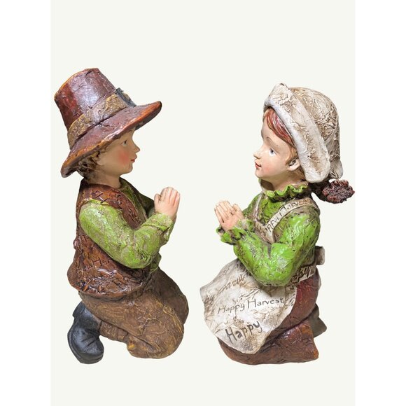 Thanksgiving Pilgrim Couple Figurines Hand-Painted Resin Collectibles - Picture 5 of 12